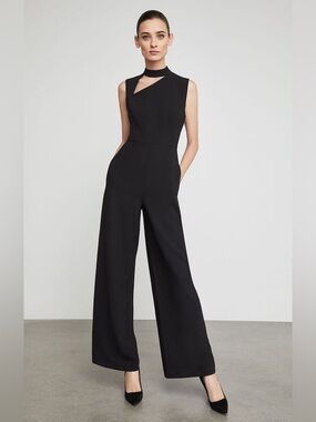 BCBGMaxaria Black asymmetrical neckline cutout jumpsuit NWT